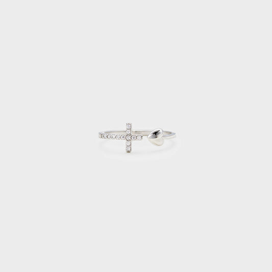 Heart Shape Cross Inlaid Zircon Open Ring