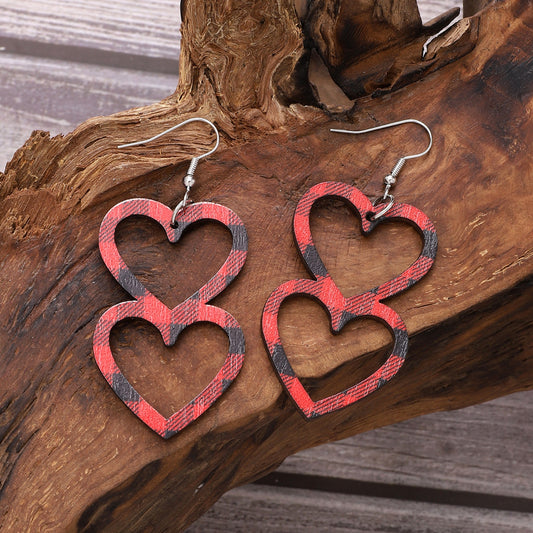 Cutout Heart Shape Wood Earrings